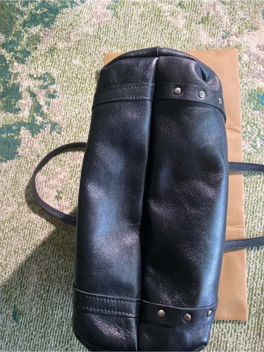 Patricia Nash Black Leather Studded Shoulder Tote